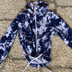 Women's size Medium Tie-Dye thin jacket full zip Adjustable strings